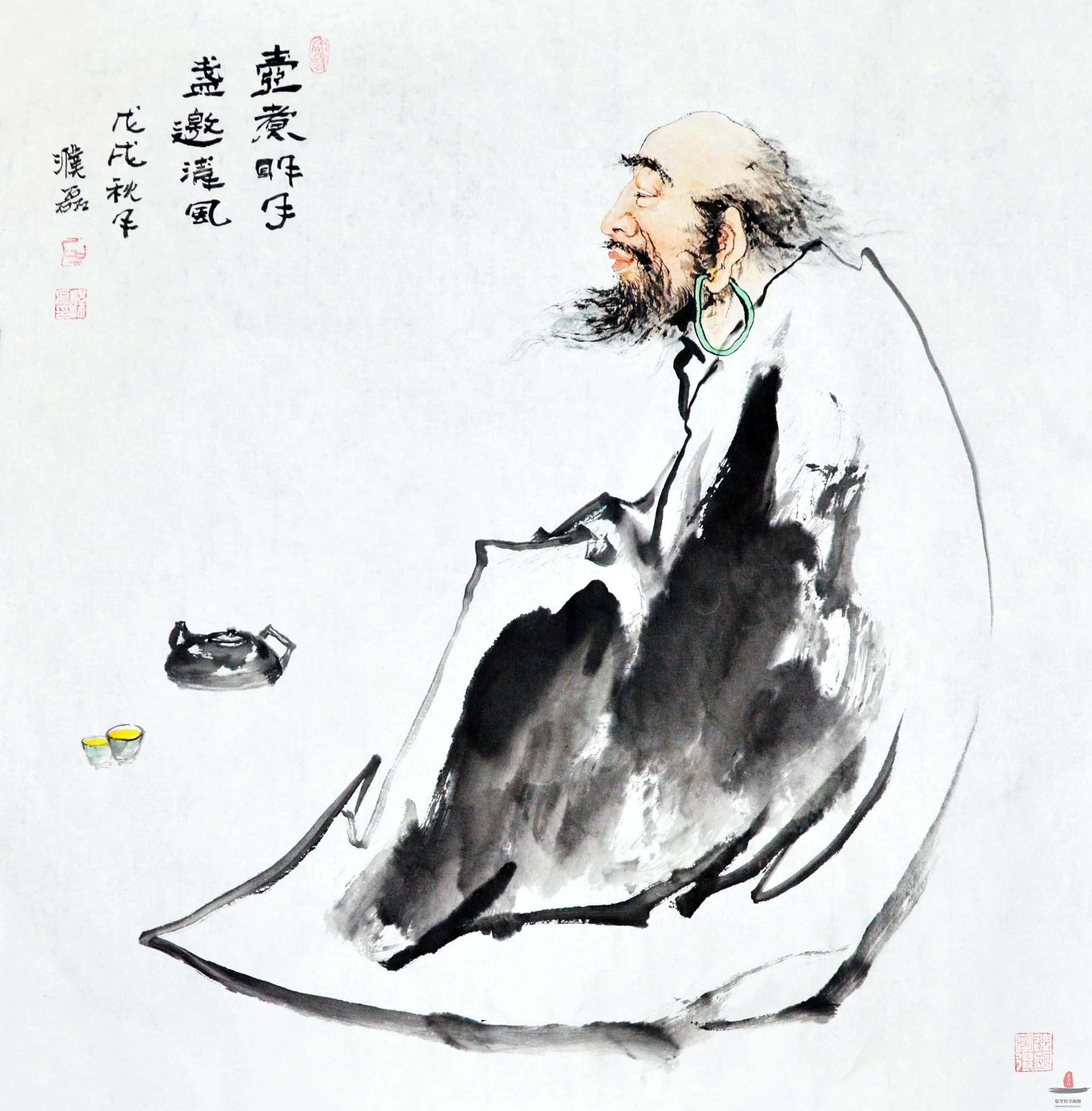 濮磊人物画《壶煮明月盏邀清风》